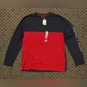 Nautica Men’s XL Red & Blue Long Sleeve Shirt Crew Neck Cotton New NWT